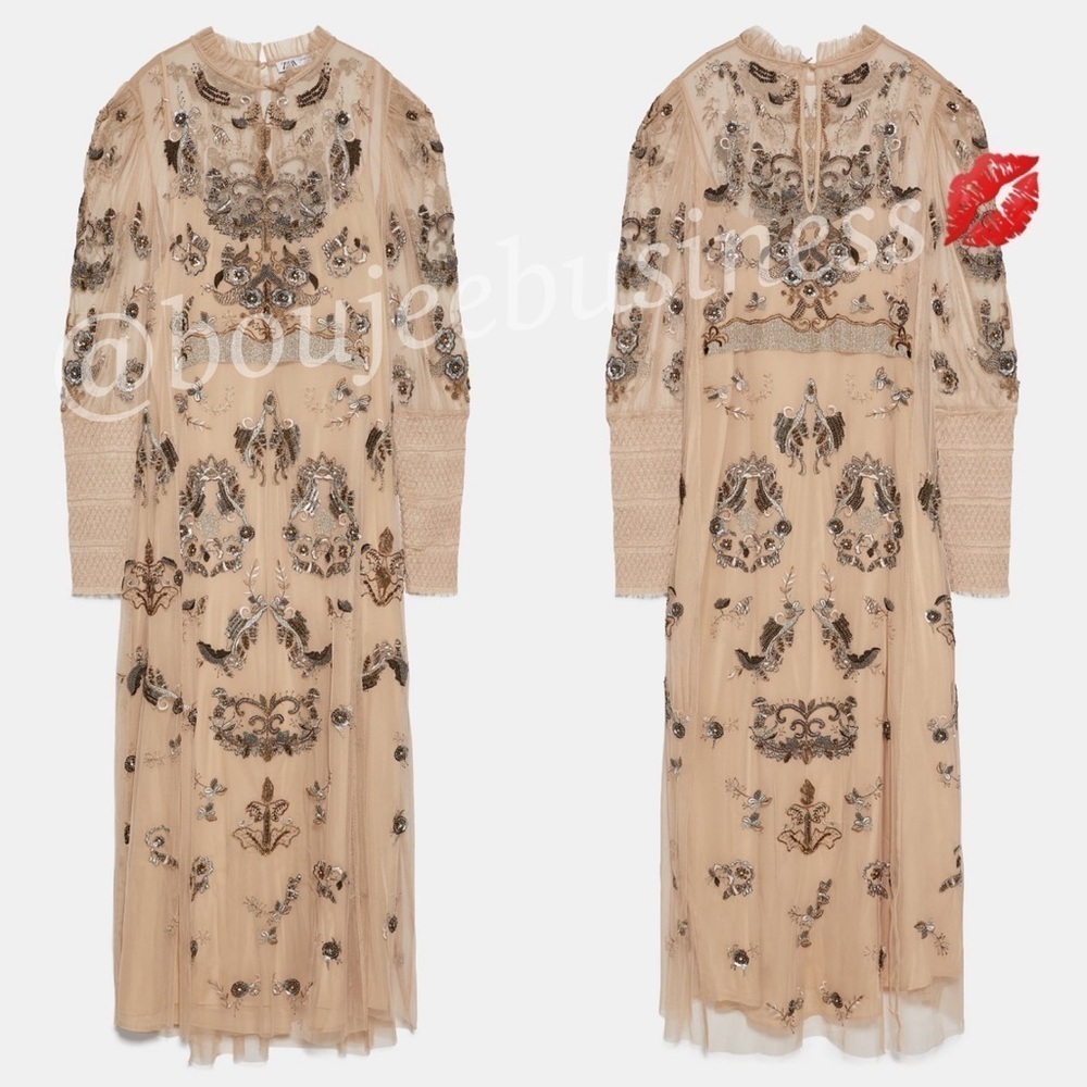 ZARA BNWT Embroidered Dress with Beading - Picture 9 of 10